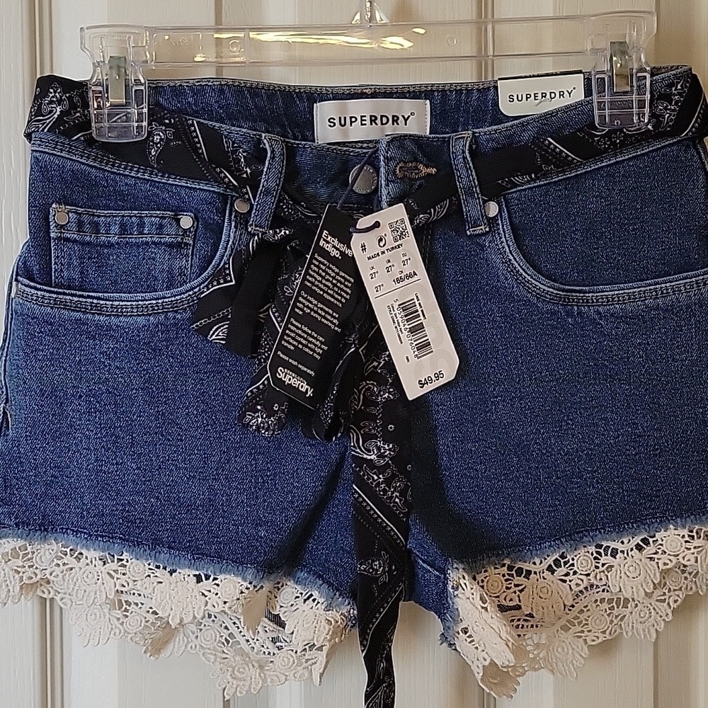 Superdry blue jean and Lace Shorts size 27 NWT - Picture 3 of 13